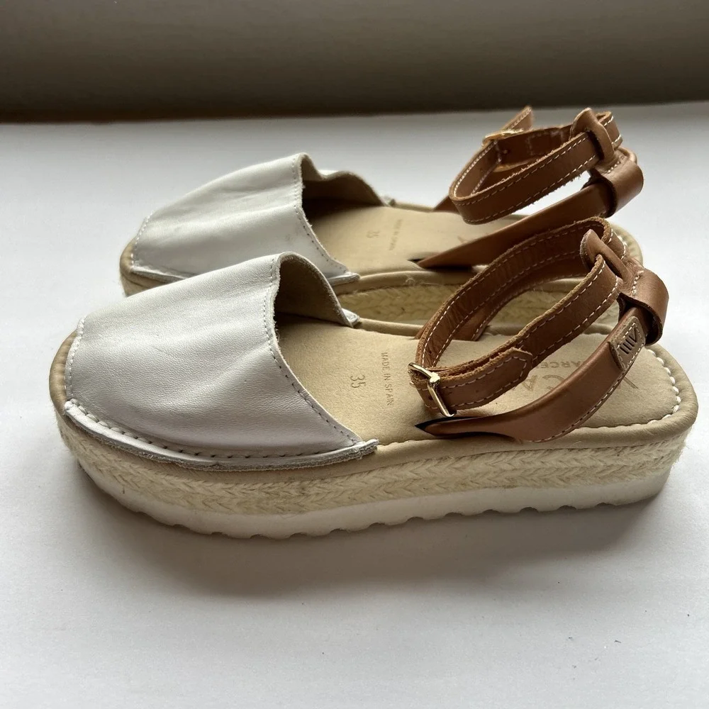 VISCATA BARCELONA Brown White Leather Espadrille Sandals Ankle Strap‎ EU 35 US 5